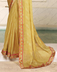 Yellow Chiffon Foil Digital Print Saree