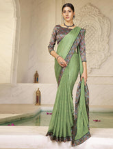 Green Chiffon Foil Digital Print Saree-SHNYA1004