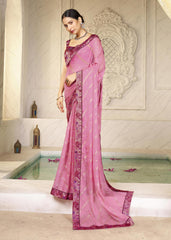 Pink Chiffon Foil Digital Print Saree-SHNYA1005