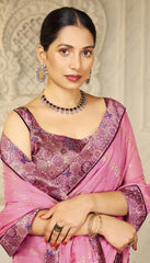 Pink Chiffon Foil Digital Print Saree