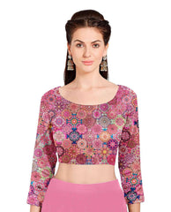 Pink Chiffon Foil Digital Print Saree