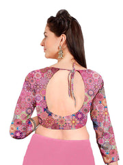 Pink Chiffon Foil Digital Print Saree