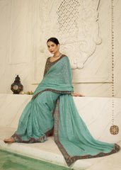 Sea Green Chiffon Foil Digital Print Saree-SHNYA1007