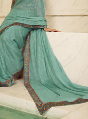 Sea Green Chiffon Foil Digital Print Saree