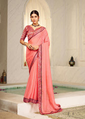 Peach Chiffon Foil Digital Print Saree-SHNYA1008