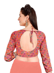 Peach Chiffon Foil Digital Print Saree