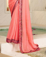 Peach Chiffon Foil Digital Print Saree