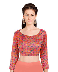 Peach Chiffon Foil Digital Print Saree