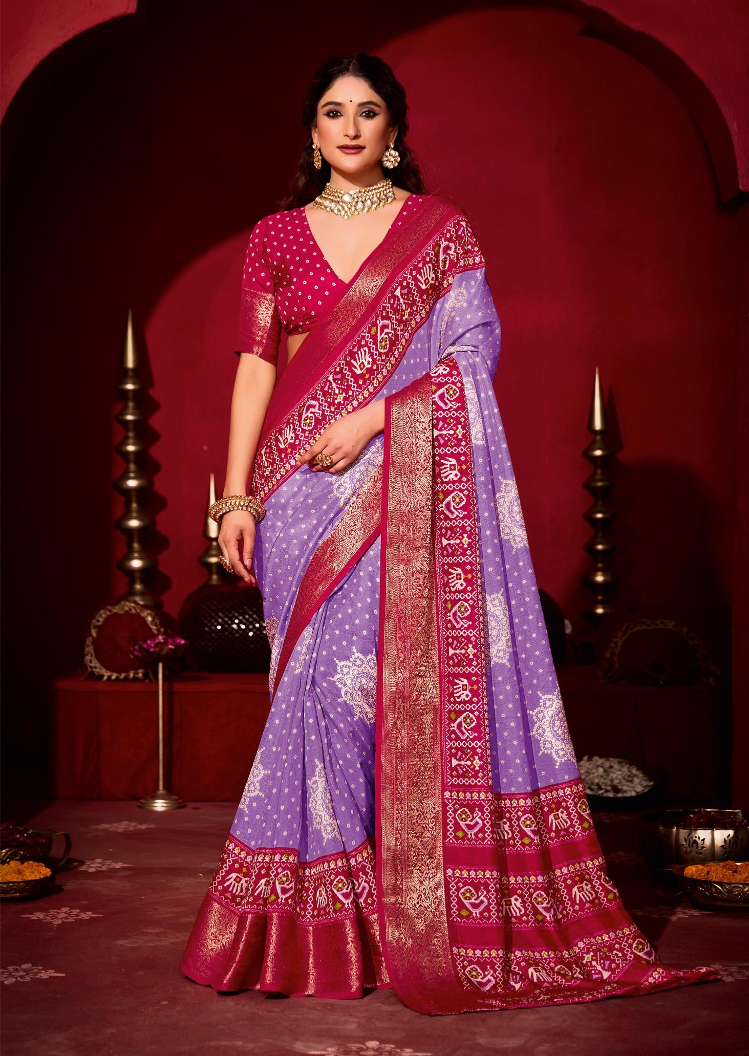 Purple Dola Silk Bandhani Print Saree-SKHA1001