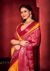 Yellow Dola Silk Bandhani Print Saree