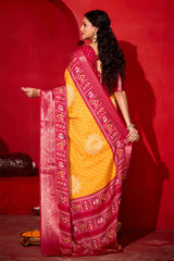 Yellow Dola Silk Bandhani Print Saree