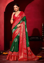 Green Dola Silk Bandhani Print Saree-SKHA1003