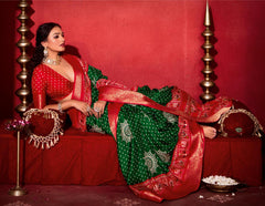 Green Dola Silk Bandhani Print Saree