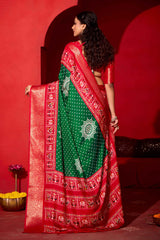 Green Dola Silk Bandhani Print Saree