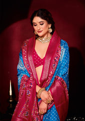 Light Blue Dola Silk Bandhani Print Saree