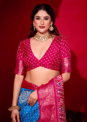 Light Blue Dola Silk Bandhani Print Saree