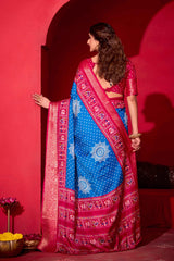 Light Blue Dola Silk Bandhani Print Saree
