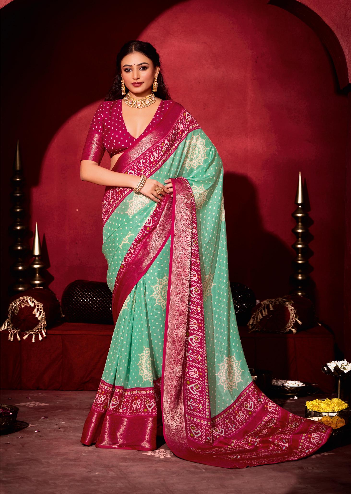 Sea Green Dola Silk Bandhani Print Saree-SKHA1010