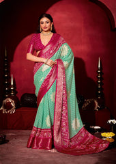 Sea Green Dola Silk Bandhani Print Saree-SKHA1010