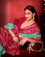 Sea Green Dola Silk Bandhani Print Saree