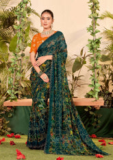 Teal Weightless Zarkan Saree-SMRTI105