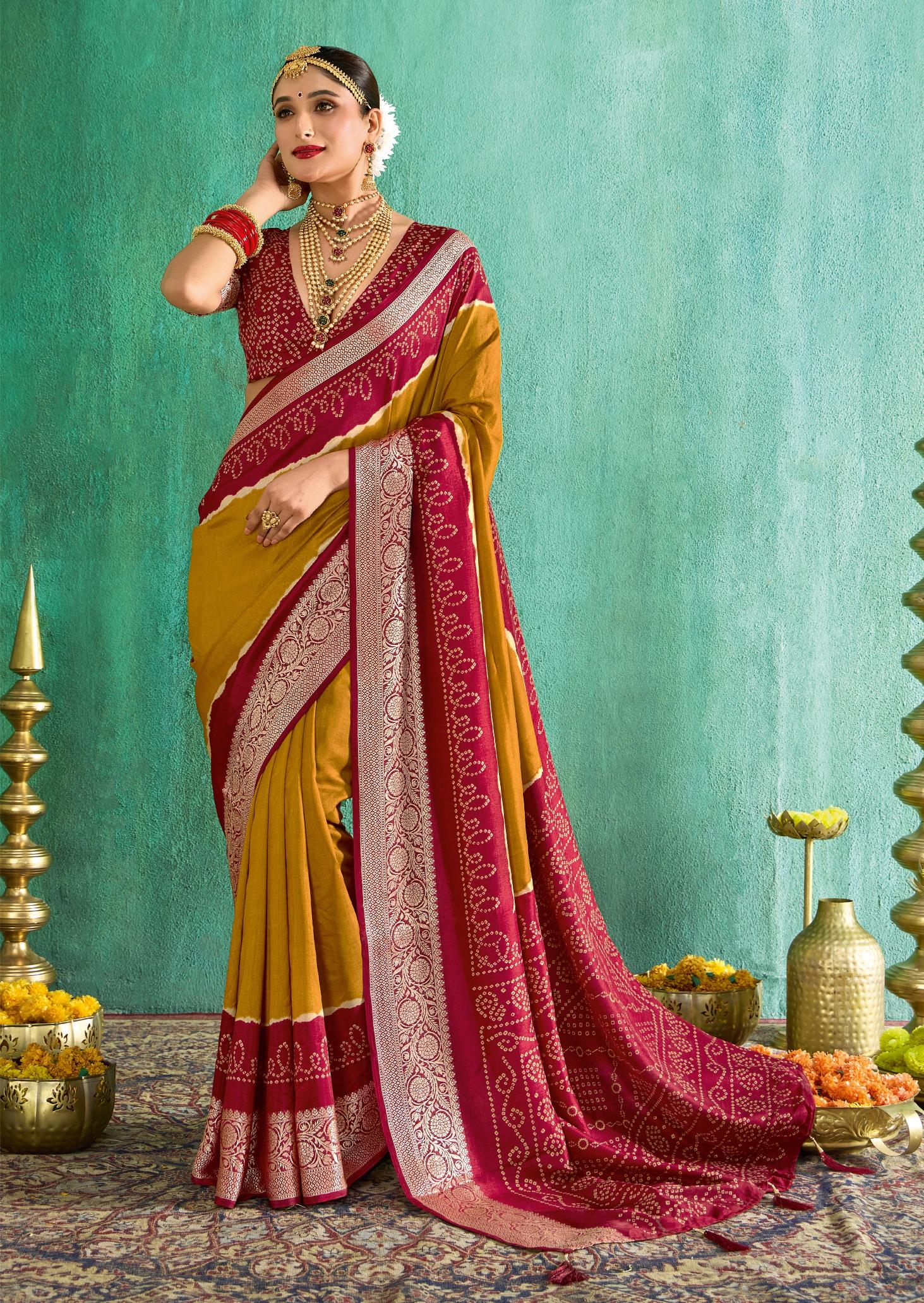Mustard Velvet Tusser Silk  Solid Saree-SMYA1001
