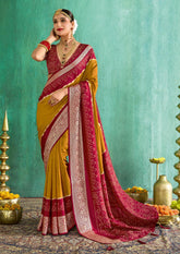 Mustard Velvet Tusser Silk Solid Saree-SMYA1001