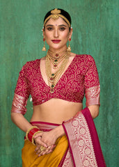 Mustard Velvet Tusser Silk  Solid Saree