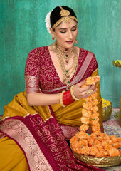 Mustard Velvet Tusser Silk  Solid Saree