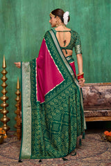 Pink Velvet Tusser Silk  Solid Saree