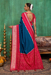 Navy Blue Velvet Tusser Silk  Solid Saree