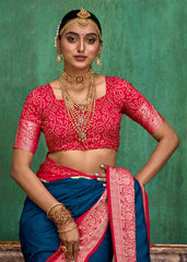 Navy Blue Velvet Tusser Silk  Solid Saree