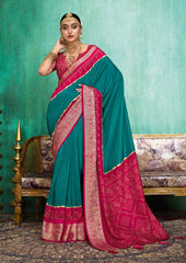 Sea Blue Velvet Tusser Silk  Solid Saree-SMYA1004
