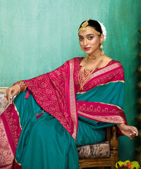 Sea Blue Velvet Tusser Silk  Solid Saree