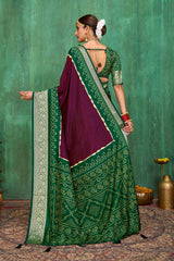 Purple Velvet Tusser Silk  Solid Saree