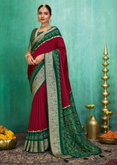 Maroon Velvet Tusser Silk Solid Saree-SMYA1006