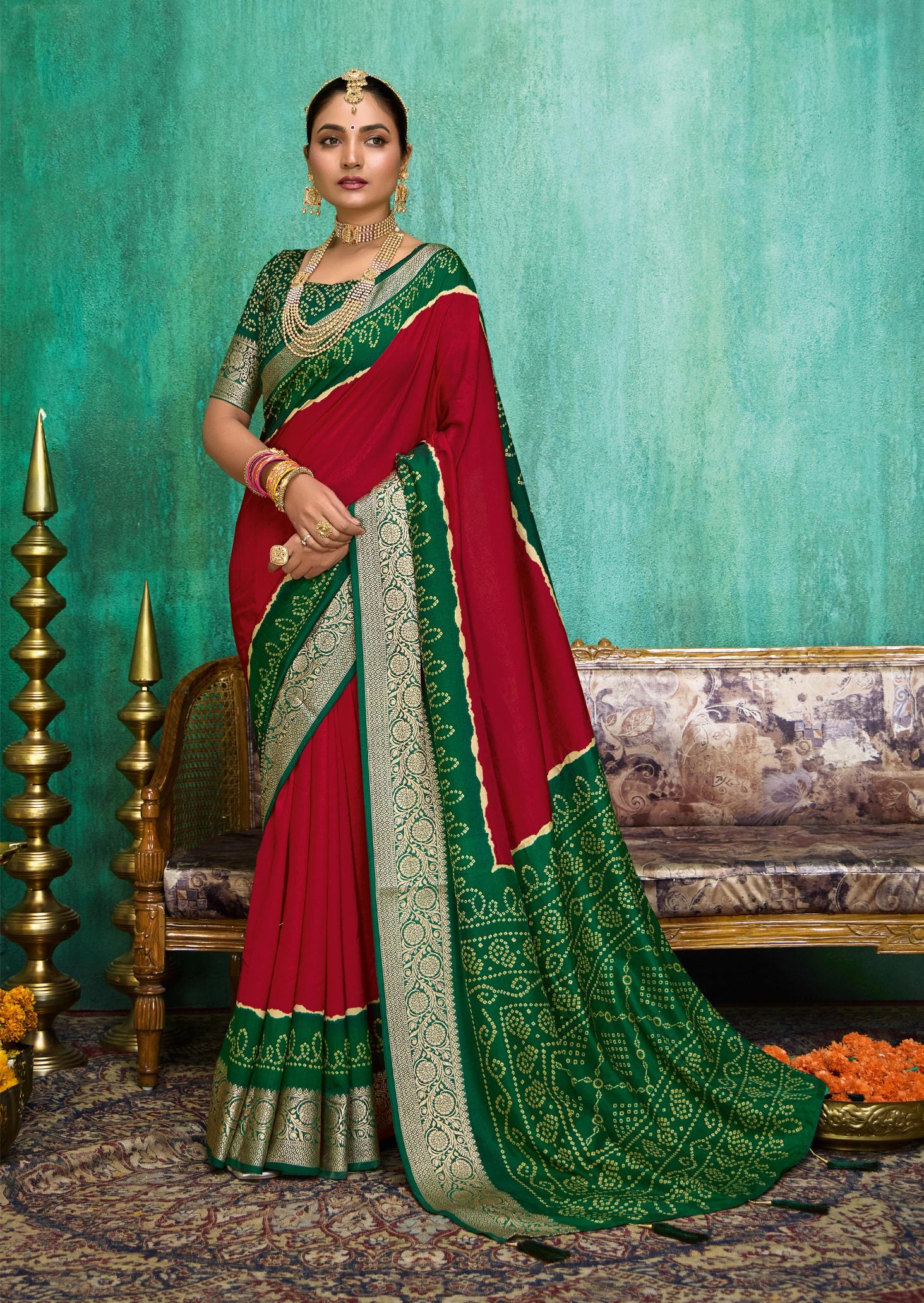 Red Velvet Tusser Silk  Solid Saree-SMYA1008