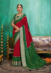 Red Velvet Tusser Silk  Solid Saree-SMYA1008