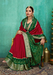 Red Velvet Tusser Silk  Solid Saree