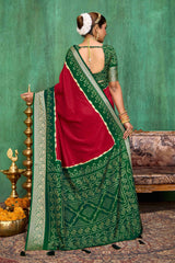 Red Velvet Tusser Silk  Solid Saree