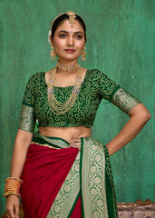 Red Velvet Tusser Silk  Solid Saree