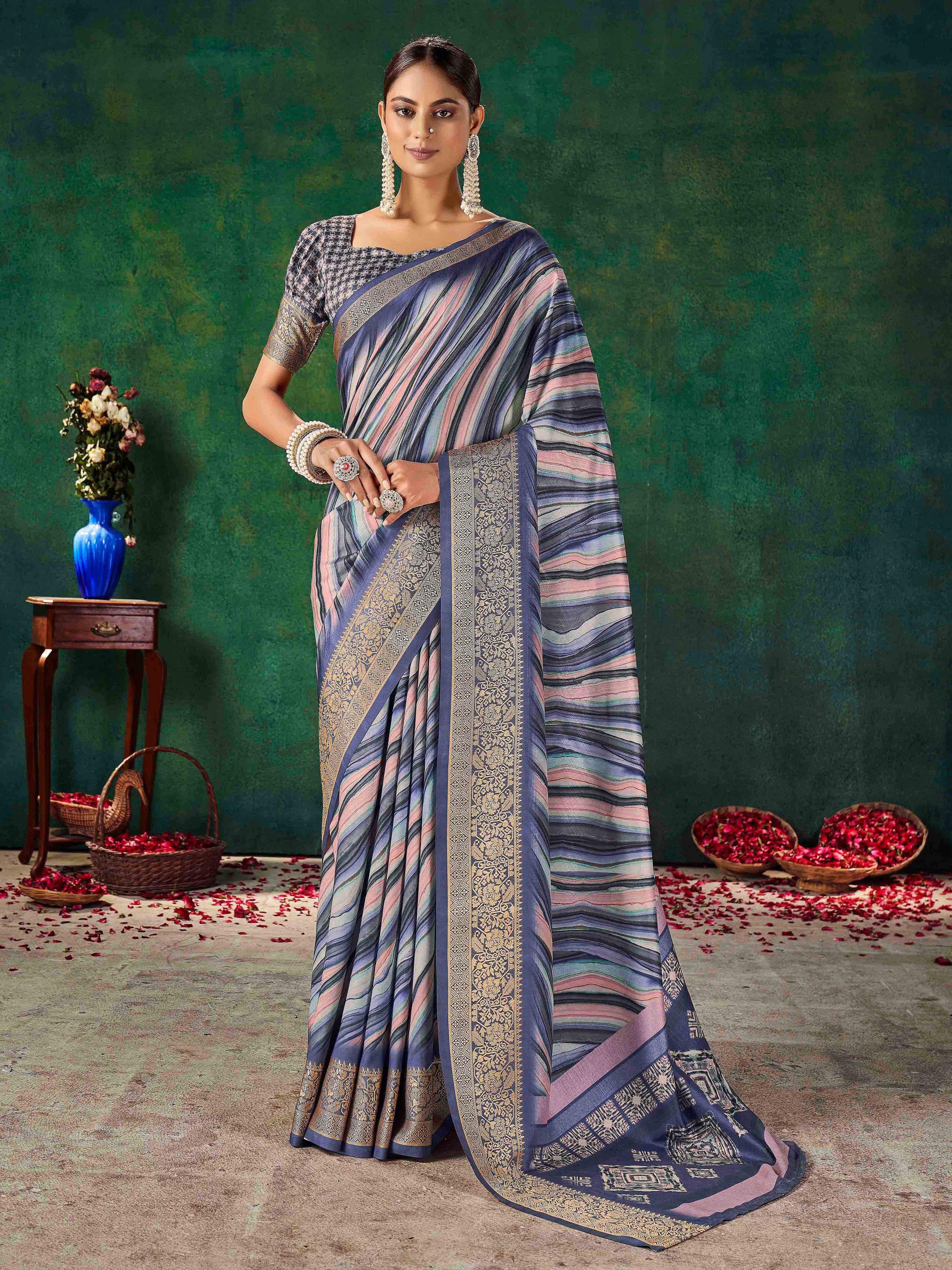 Blue Velvet Tussar Silk  Saree-SNGT1001