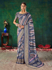 Blue Velvet Tussar Silk  Saree-SNGT1001