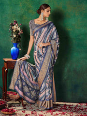 Blue Velvet Tussar Silk  Saree