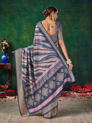 Blue Velvet Tussar Silk  Saree
