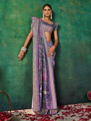 Violet Velvet Tussar Silk  Saree