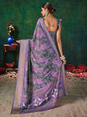 Violet Velvet Tussar Silk  Saree