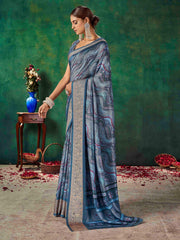 Navy Blue Velvet Tussar Silk  Saree
