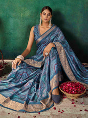 Navy Blue Velvet Tussar Silk  Saree