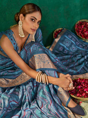 Navy Blue Velvet Tussar Silk  Saree